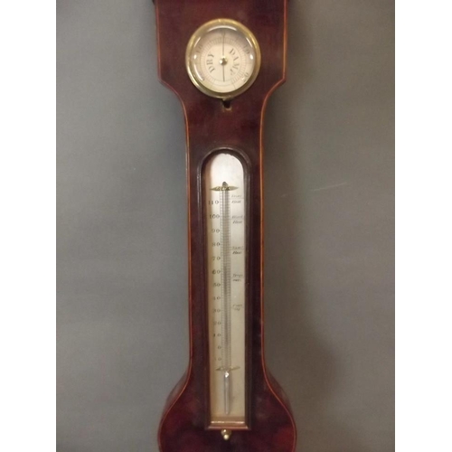 524 - A C19th figure mahogany banjo barometer with boxwood stringing, signed 'B. Porri, Skipton', 38