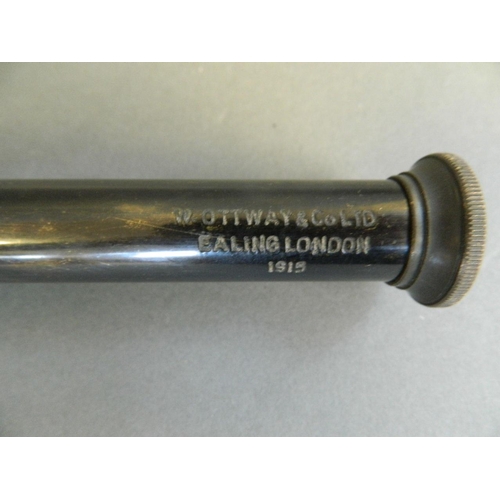 64 - A brass cased four draw telescope, marked 'Ottway & Co., Ealing', 15