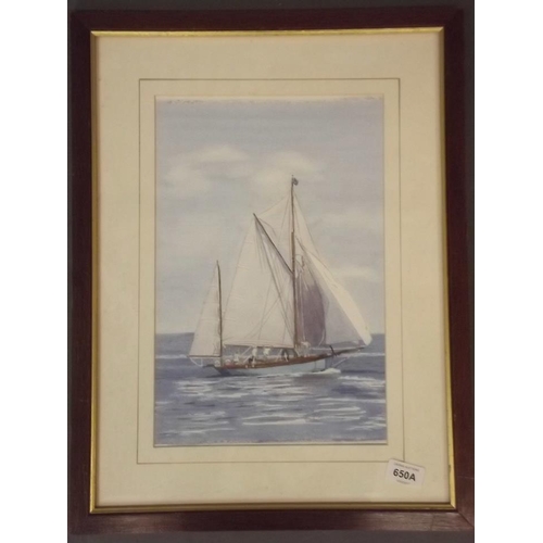 650A - A watercolour of a sailing boat, unsigned, 14