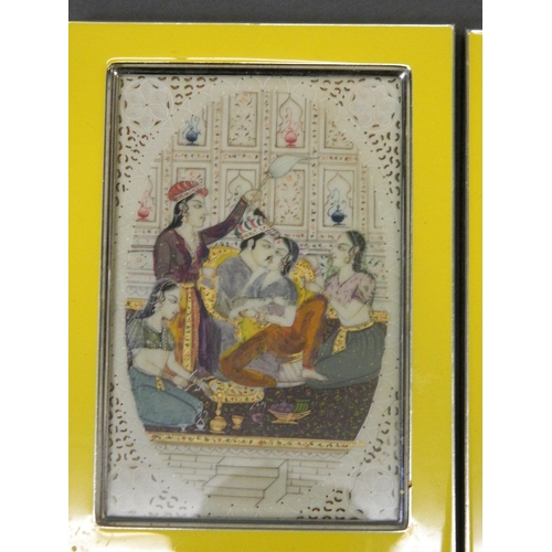 650U - A pair of Indian miniature paintings on ivorine, in enamel frames, 5