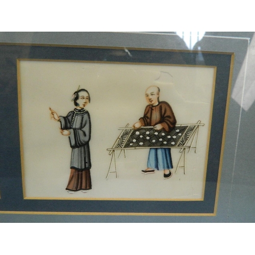 662 - A set of three late C19th/early C20th Chinese watercolours on rice paper depicting the silk making p... 