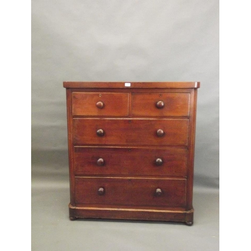 739 - A Victorian mahogany chest of two over three drawers with original turned handles, 18