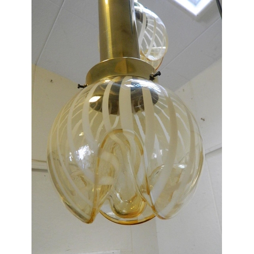 872 - An early 1980s Där brass pendant ceiling lamp with original overlaid glass shades, possibly Peill & ... 