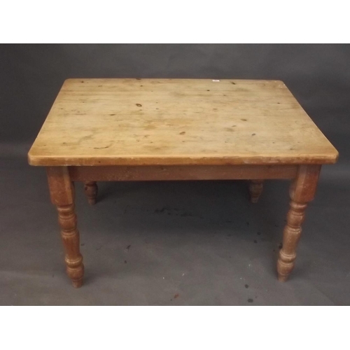 893 - A pine scullery table raised on turned supports, detachable, 48