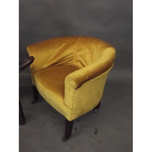 902 - An Edwardian satin walnut side chair with carved decoration and pierced back splat, an elm side chai... 