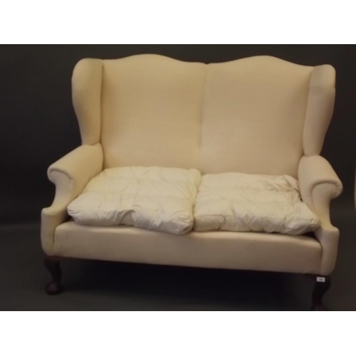 907 - A C19th Georgian style wing back two seater settee, 59