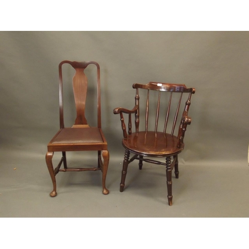 912 - An Edwardian 'Penny' elbow chair, and a Queen Anne style dining chair