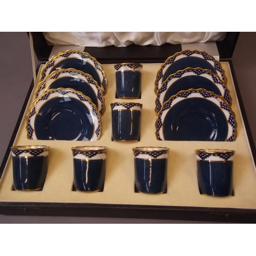 150H - An Aynsley porcelain cabaret set with blue glaze decoration and gilt highlights