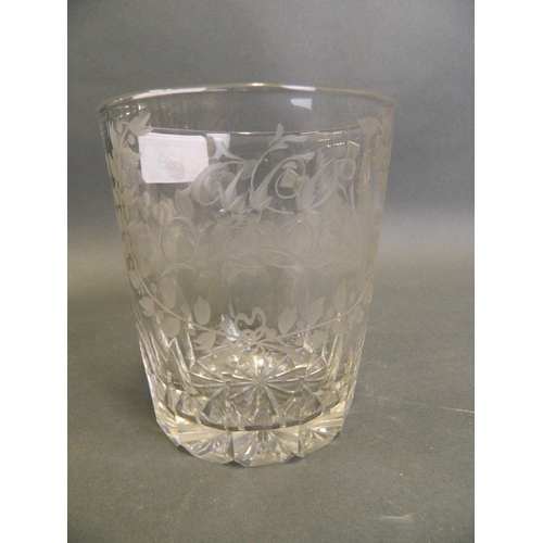 150Q - A Georgian 1805 wheel engraved clear glass tumbler made to commemorate the union of England, Scotlan... 