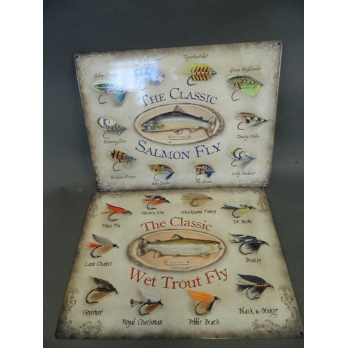 12 - Two metal advertising signs for fishing flies 'The Classic Salmon Fly' and 'The Classic Trout Fly', ... 