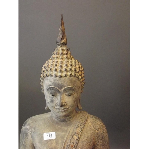 135 - A large Thai bronze figure of a Buddha with gilt highlights, 39