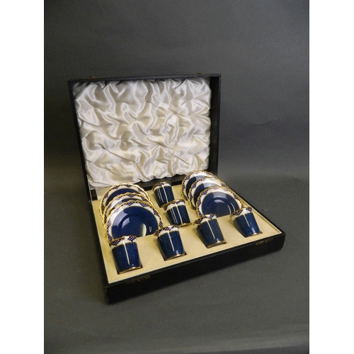 150H - An Aynsley porcelain cabaret set with blue glaze decoration and gilt highlights