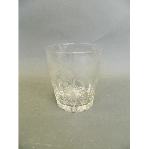 150Q - A Georgian 1805 wheel engraved clear glass tumbler made to commemorate the union of England, Scotlan... 