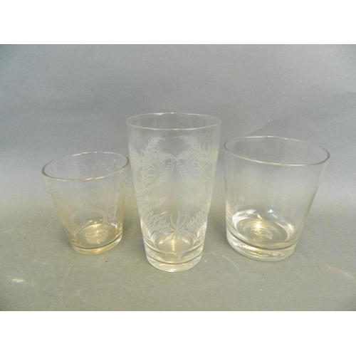 150T - An early C19th Dutch glass tumbler, together with two other early C19th glasses, largest 6