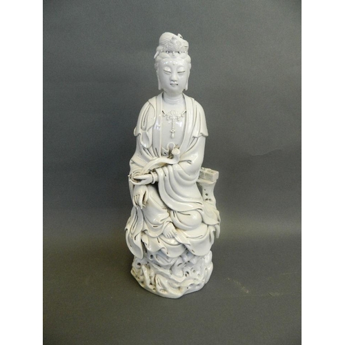 192 - A Chinese Blanc de Chine figure of Quan Yin, seal mark verso, 15½