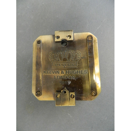 37 - A brass cased sighting compass, the lid marked 'Kelvin & Hughes, London', 3