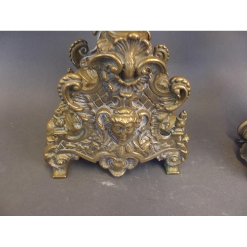 473 - A pair of ornate cast brass five branch candelabra, 19