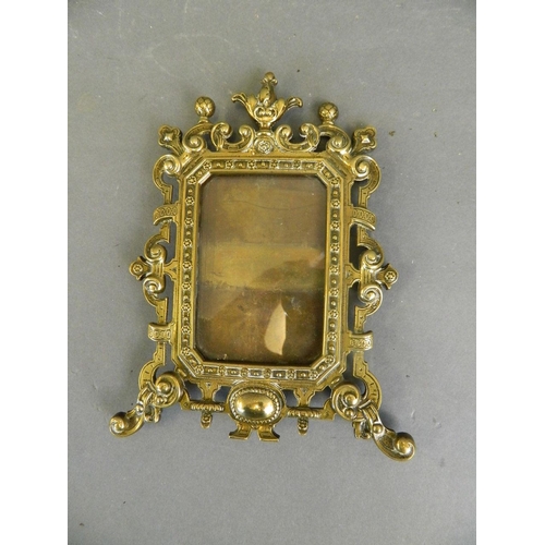 474 - A brass easel back photograph frame with scrolling swag decoration, rebate 3