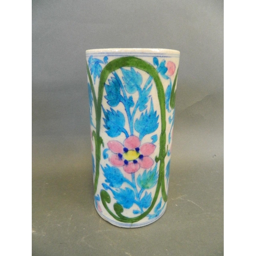 480 - An Iznik cylindrical porcelain base decorated with flowering vines, 8