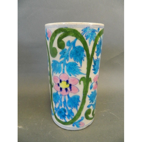 480 - An Iznik cylindrical porcelain base decorated with flowering vines, 8