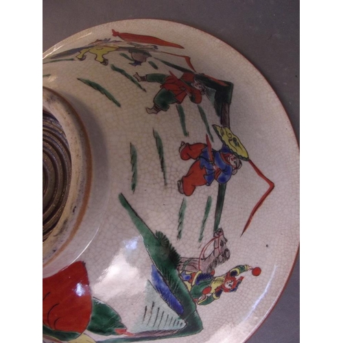 482 - A Chinese crackle glazed porcelain bowl decorated in bright enamels and a grand procession, the inte... 