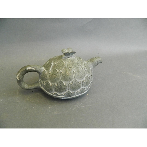 50E - A Chinese Shaoshan hardstone tea pot in the form of a flower with insect knop, 7