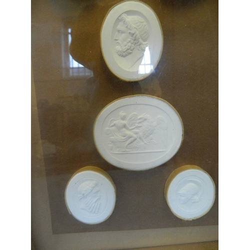 50X - Eight framed plaster intaglios, largest 2½