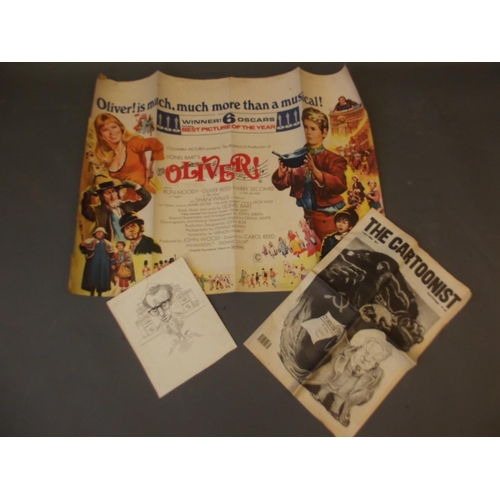 92 - An original 1969 quad film poster for 'Oliver!', a First Edition of 'The Cartoonist', together with ... 