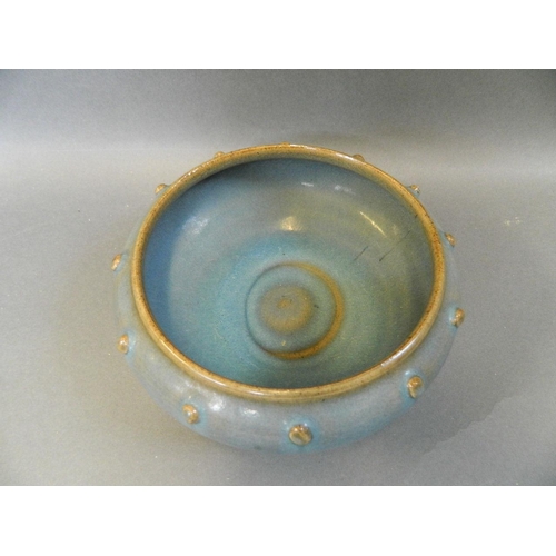 39 - A Chinese blue glazed Jun kiln stoneware bowl with applied pearl spot decoration, 6½