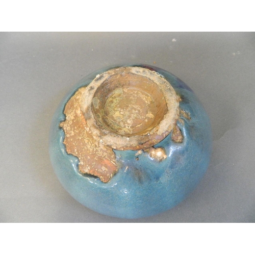 39 - A Chinese blue glazed Jun kiln stoneware bowl with applied pearl spot decoration, 6½