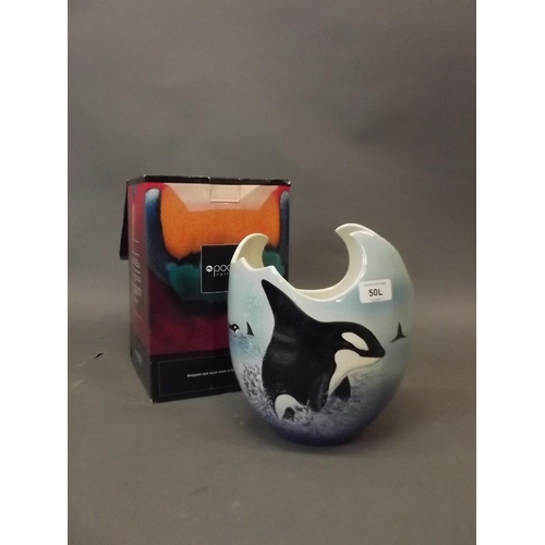 50L - A Poole studio pottery vase, potted by Alan White, decorated with orca by Jane Brewer, signed to bas... 