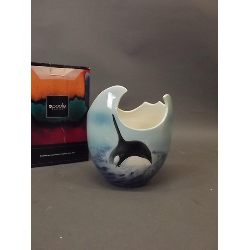 50L - A Poole studio pottery vase, potted by Alan White, decorated with orca by Jane Brewer, signed to bas... 