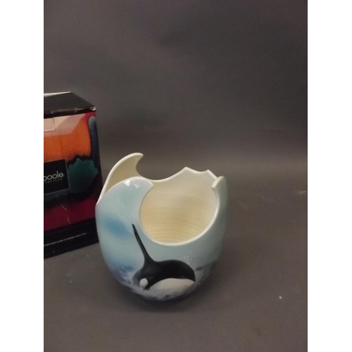 50L - A Poole studio pottery vase, potted by Alan White, decorated with orca by Jane Brewer, signed to bas... 