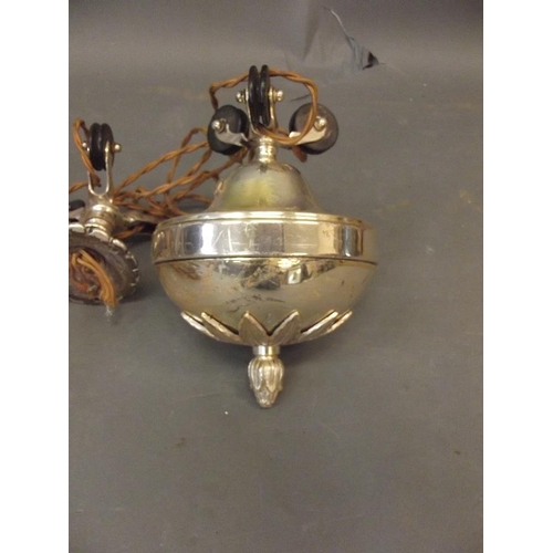 854 - An early C20th rise and fall silver plated ceiling lamp with tasselled fringe, 18