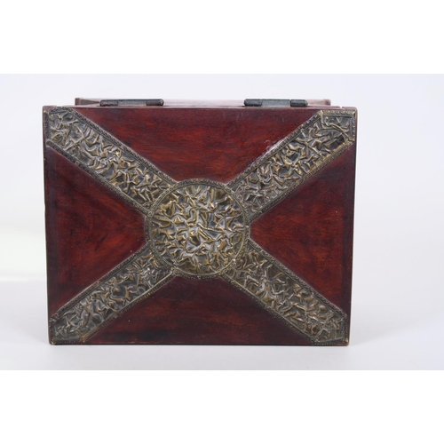 41 - A hardwood trinket box with embossed brass decoration, 8