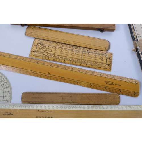 50L - A cased drawing set by 'Draughtsmans Requisites Ltd, London', two sets of cardboard scales, and vari... 