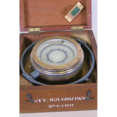 50M - A gimbal mounted compass by 'Ontario Hughes Owens Co. Ltd, Canada', no. 921, C300, in a fitted mahog... 