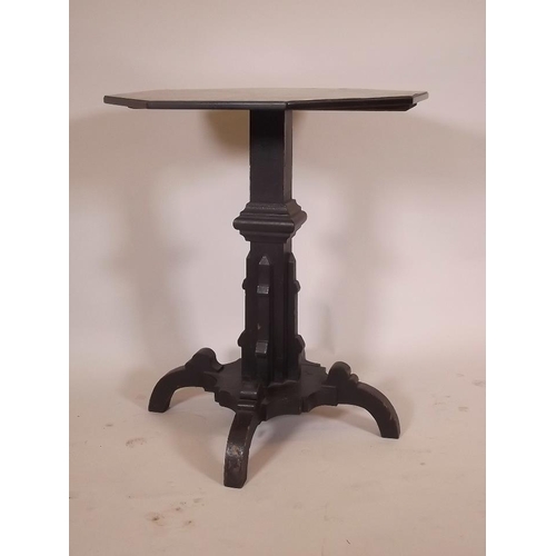 862 - A Victorian painted pine Gothic style occasional table with octagonal top, 28