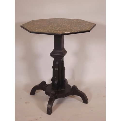 862 - A Victorian painted pine Gothic style occasional table with octagonal top, 28