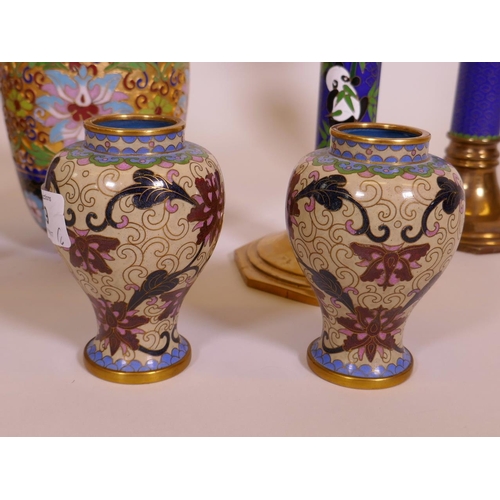 69 - A pair of cloisonne vases with lotus decoration, 4