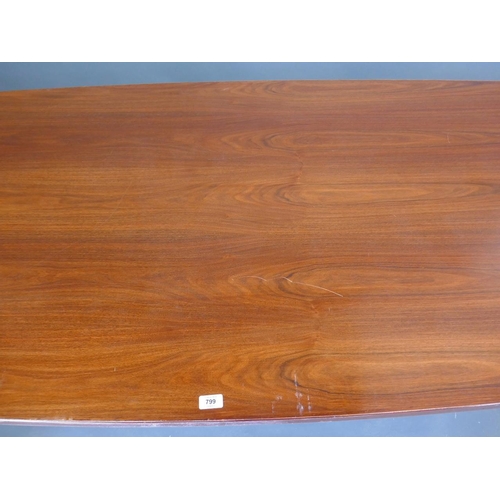 876 - A late C20th veneered and shaped top boardroom table of figured mahogany, raised on chromed supports... 