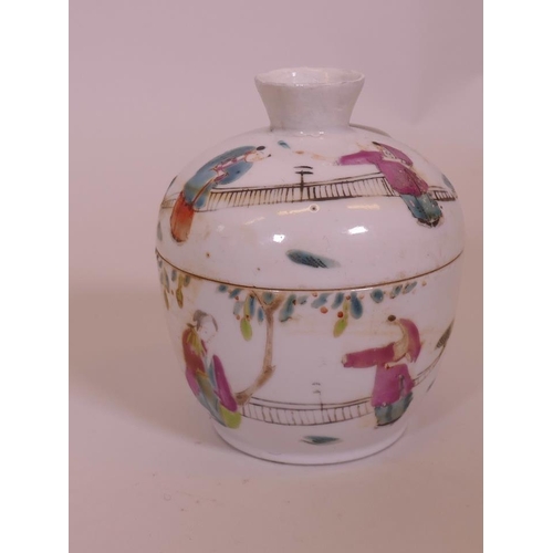 89 - A Chinese Republic period jar and cover, with enamel decoration, 5