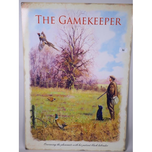 94 - A replica metal advertising sign for 'The Gamekeeper' magazine, 20