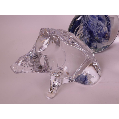 37 - A Baccarat glass figurine of a boar together with fifteen glass paperweights and a cut glass dressin... 