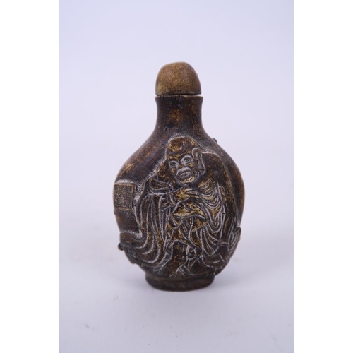 4 - A Chinese composition scent bottle with raised Buddha decoration, 3