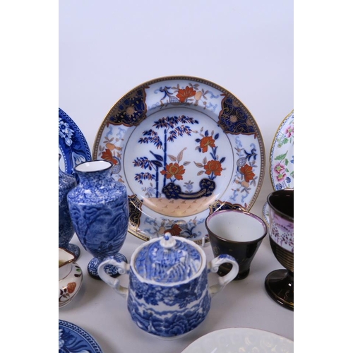 57 - A quantity of blue and white plates, a Woods pot and cover, a pair of Fenton vases, a pair of Dresde... 