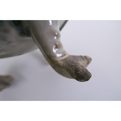 18 - An unusual Chinese pottery censer in the form of a three legged toad (Chan Chu), A/F, damage to legs... 