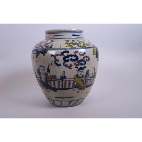 13 - A Chinese crackle ground vase with wucai decoration of immortals, 8