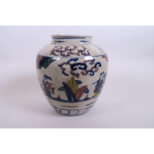 13 - A Chinese crackle ground vase with wucai decoration of immortals, 8