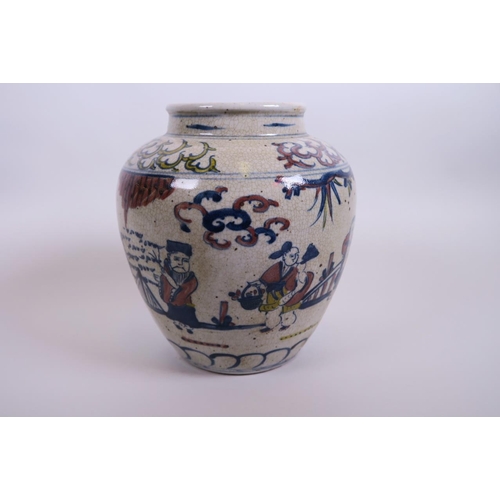 13 - A Chinese crackle ground vase with wucai decoration of immortals, 8